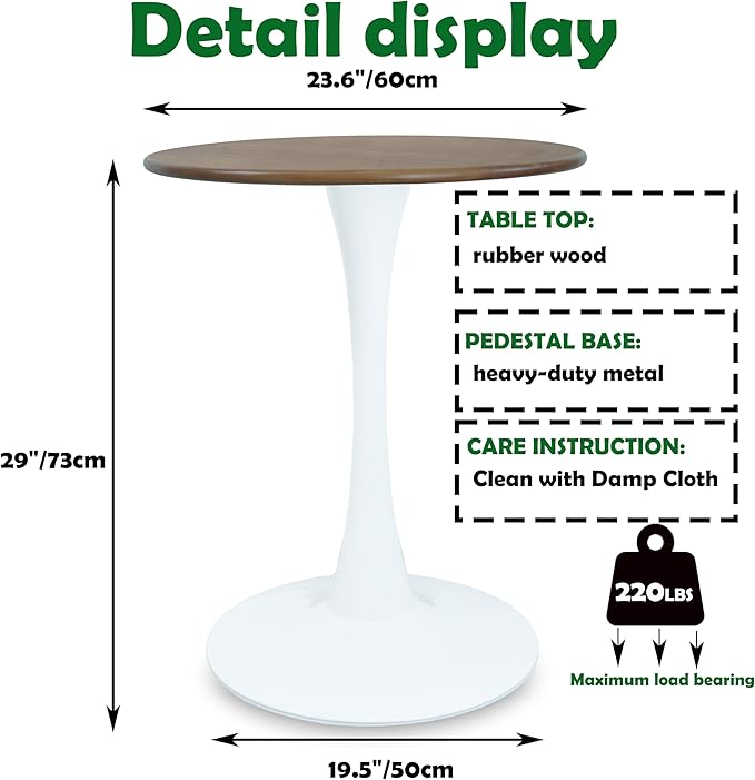 Rubber Wood 23.6" Round Dining Table for 2-4, Mid-Century Tulip Design with Pedestal Base - Perfect for Kitchen & Living Room(Cherry color) - LeafyLoom