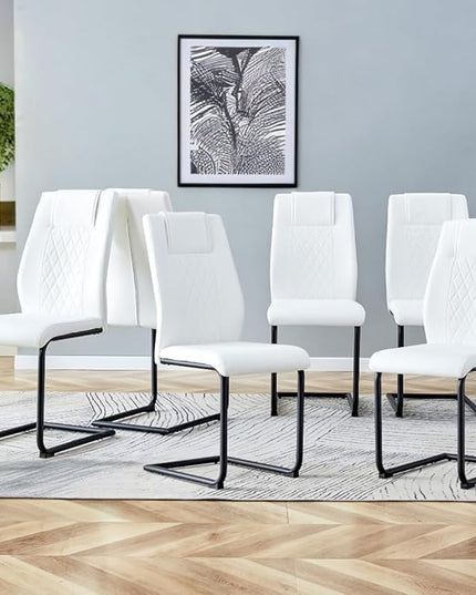 NicBex Dining Chairs Set of 6 Modern Faux Leather High Back Dining Room Kitchen Chairs with Black Metal Legs,Side Chairs for Dining Room, Kitchen,Living Room, and Restaurants,White - LeafyLoom