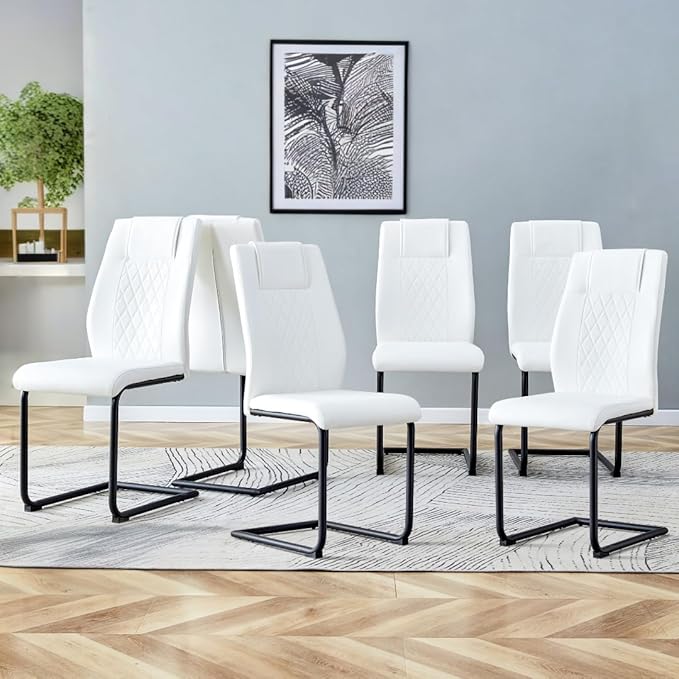 NicBex Dining Chairs Set of 6 Modern Faux Leather High Back Dining Room Kitchen Chairs with Black Metal Legs,Side Chairs for Dining Room, Kitchen,Living Room, and Restaurants,White - LeafyLoom