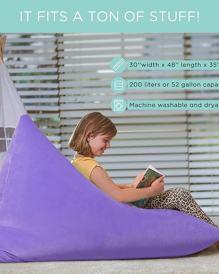 Aubliss Stuffed Animal Storage Bean Bag Chairs Cover, 50"x 35" Extra Large Velvet Bean Bags Chair for Kids & Adults, Ultra Soft Zipper Beanbag Toy Storage for Boys Girls -Purple - LeafyLoom
