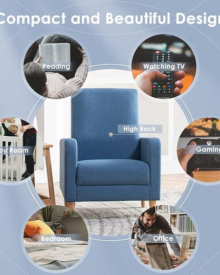 COLAMY Modern Upholstered Accent Chair Armchair with Pillow, Fabric Reading Living Room Side Chair,Single Sofa with Lounge Seat and Wood Legs, Blue - LeafyLoom