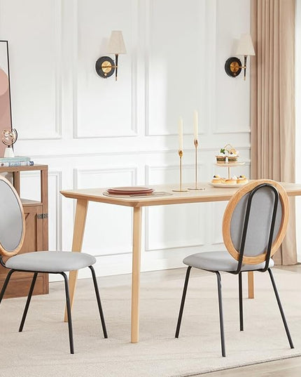 Linen Kitchen Dining Chairs Set of 2 Upholstered Round Back Mid Century Dining Chair for Dining Room Chairs Wood Modern Industrial Metal Dining Chair Indoor - LeafyLoom