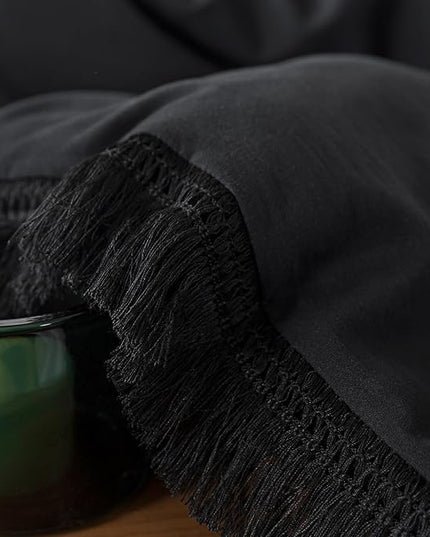 Andency Black Comforter Set King Size, 3 Pieces Boho Tassel Lightweight Bedding Comforter Sets for King Bed, All Season Soft Fluffy Fringe Bed Set (104x90In Comforter & 2 Pillowcases) - LeafyLoom