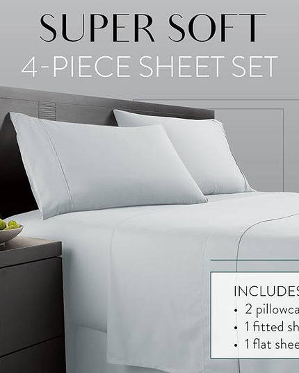 Danjor Linens Twin Sheets Set - Hotel Luxury Essential Bedding - 4 pc Soft Bedding & Pillowcases Set with Deep Pockets - Breathable Bed Sheets, Wrinkle Free - Ice Blue Sheets - LeafyLoom