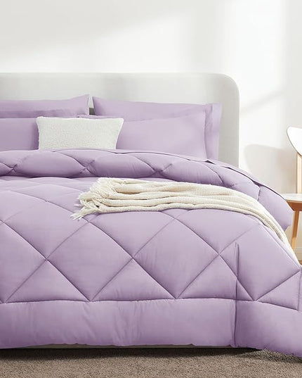 CozyLux Queen Comforter Set with Sheets 7 Pieces Bed in a Bag Light Purple All Season Lavender Bedding Sets with Comforter, Pillow Shams, Flat Sheet, Fitted Sheet and Pillowcases - LeafyLoom