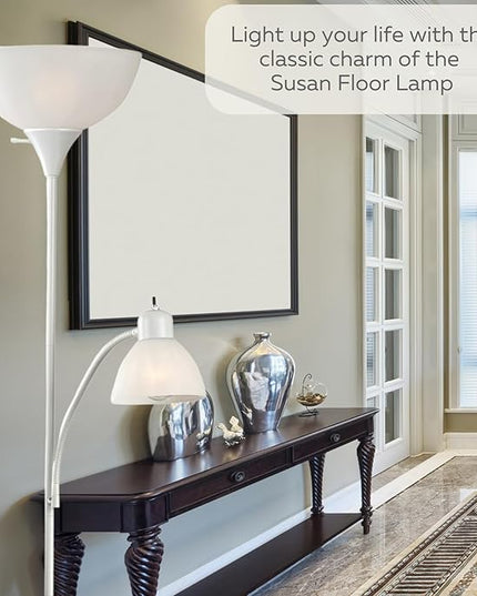 LIGHTACCENTS White Floor Lamp with Opal White Cone Shade – Standing Lamps, Torch Floor Lamps for Living Room, Bedroom – Torchiere, Pole, Super Bright, Corner Lamp (White Finish) - LeafyLoom