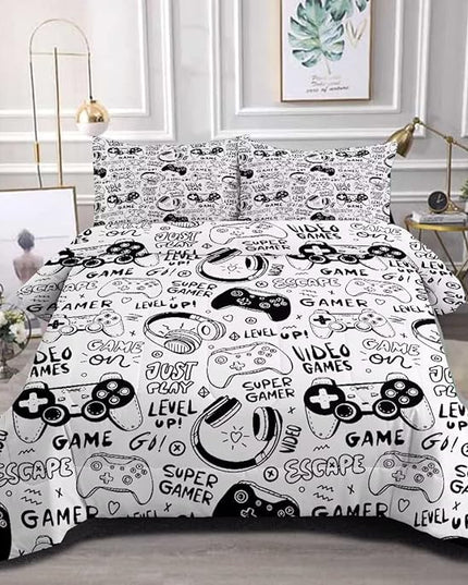 Gaming Comforter for Boys Teens,Game Bedding Sets Twin,Kids Gamer Comforter Set,Video Game Bedroom Decor,Gamepad Controller Duvet Insert All Season 3 Piece 1 Comforter and 2 Pillowcases - LeafyLoom