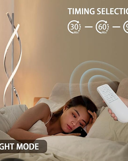 LED Modern Floor Lamp for Living Room, 40W 3 Colors Stepless Dimmable and Color-Changing Bright Floor Standing Lamp,60" Unique Spiral Floor Tall Lamp for Bedroom Office with Remote,Chrome - LeafyLoom