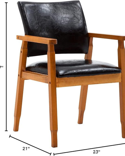 NOBPEINT Mid-Century Dining Side Chair with Faux Leather Seat in Black, Arm Chair in Walnut - LeafyLoom