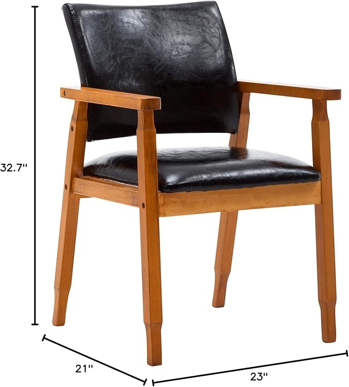 NOBPEINT Mid-Century Dining Side Chair with Faux Leather Seat in Black, Arm Chair in Walnut - LeafyLoom
