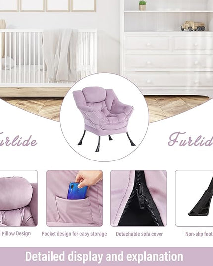 Lazy Chair with Ottoman, Modern Chair with Folding Footrest, Lounge Accent Chair, Comfortable Reading Chair (Light Purple) - LeafyLoom