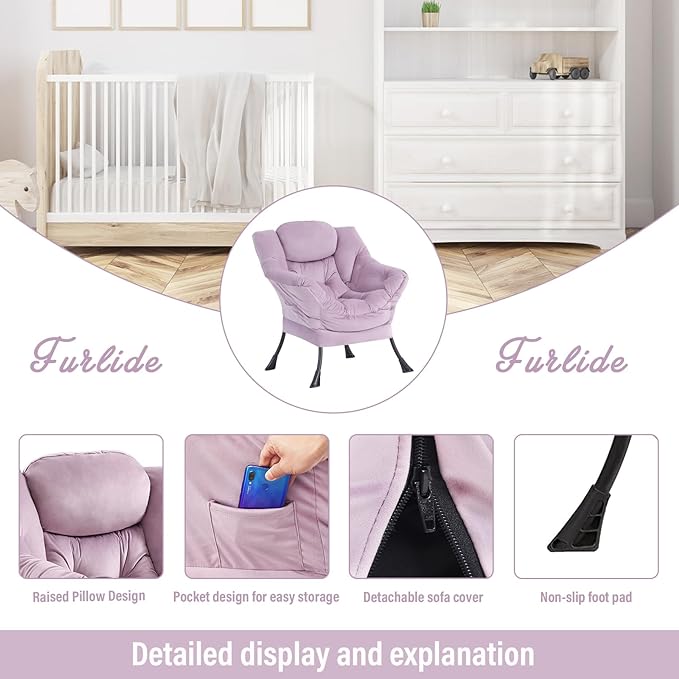 Lazy Chair with Ottoman, Modern Chair with Folding Footrest, Lounge Accent Chair, Comfortable Reading Chair (Light Purple) - LeafyLoom