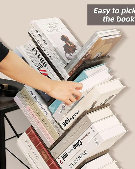 10 Tier Tree Book Shelf, Floor Standing Wood Bookshelf for Narrow Space, Storage Organizer Bookshelves for Books/CDs/Magazine, Bookcase with Shelves for Home Office, Living Room - Light Grey - LeafyLoom