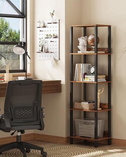 5-Tier Bookshelf with Anti-fall Baffle, Tall Bookcase for Books, Garage Kit, CDs, Movies, Industrial Standing Bookshelves Storage Organizer for Bedroom Office Living Room USSJ001F - LeafyLoom