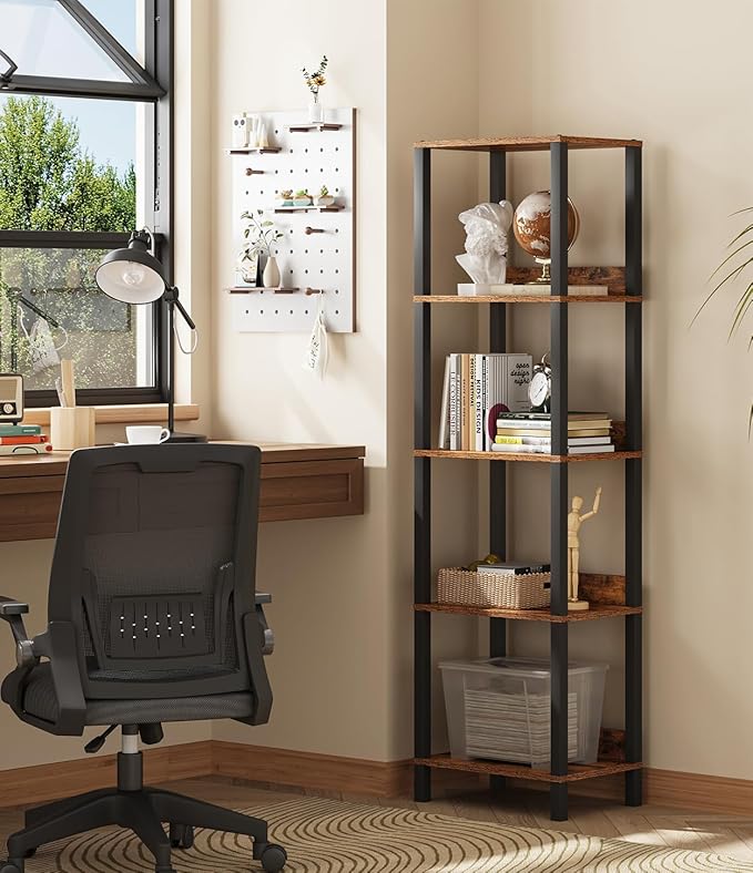 5-Tier Bookshelf with Anti-fall Baffle, Tall Bookcase for Books, Garage Kit, CDs, Movies, Industrial Standing Bookshelves Storage Organizer for Bedroom Office Living Room USSJ001F - LeafyLoom