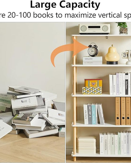 IBUYKE 5-Tier Wooden Open Bookcase - Modern Freestanding Bookshelf Storage Organizer,Standing Shelf Units,Multifunctional Display Stand for Bedroom, Living Room & Home Office,White WBC005W - LeafyLoom