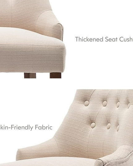 COLAMY Wingback Upholstered Dining Chairs Set of 6, Fabric Side Dining Room Chairs with Tufted Button, Living Room Chairs for Home Kitchen- Beige - LeafyLoom