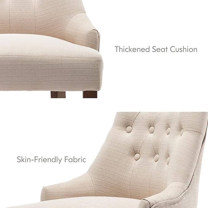 COLAMY Wingback Upholstered Dining Chairs Set of 6, Fabric Side Dining Room Chairs with Tufted Button, Living Room Chairs for Home Kitchen- Beige - LeafyLoom
