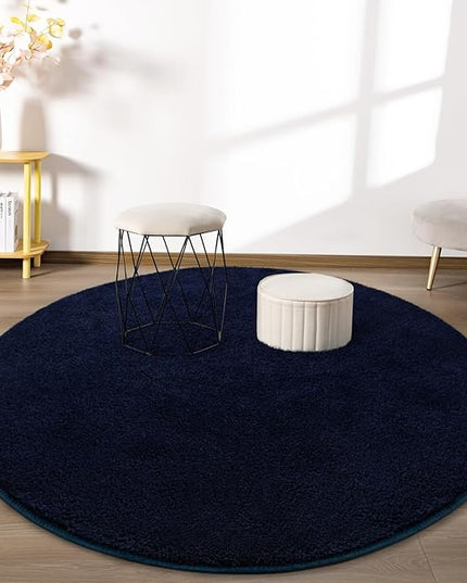 Round Area Rugs for Bedroom Living Room, 5x5 Navy Blue Super Soft Comfy Thickened Memory-Foam Indoor Circle Carpets, Modern Aesthetic Minimalist Carpet for Boys Girls Adults Nursery Home Décor - LeafyLoom