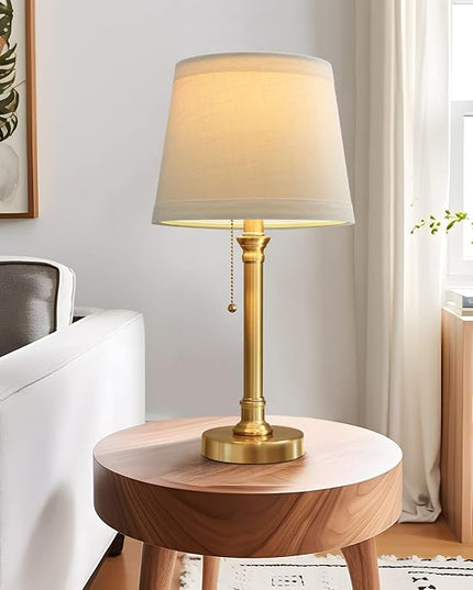 Oneach Modern Gold Brass Table Lamp Set of 2 for Bedroom Living Room 19.5'' Traditional Bedside Desk Nightstand Buffet Candlestick Samll Lamps with White Drum Shade - LeafyLoom