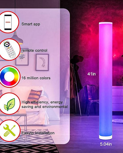 RGB Floor Lamp 2 Pack, Color Changing Corner Lamps Music Sync with Remote & Smart App Control, Modern LED Floor Lamps 1600 Million Dimmable, 200+ Scene Modes Standing Lamp for Bedroom/Living Room - LeafyLoom