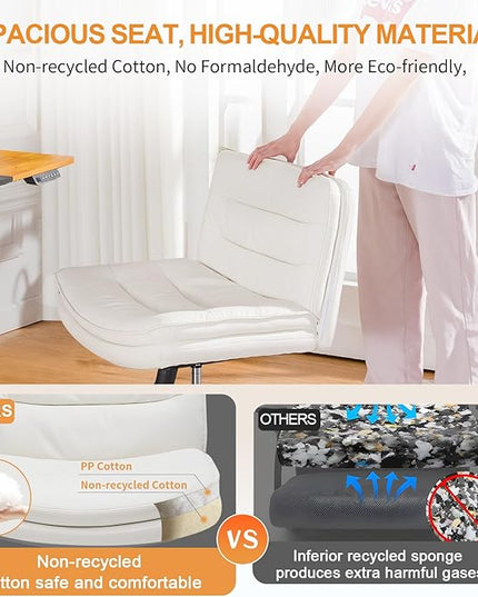 COMHOMA Criss Cross Chair with Wheels, Armless Wide Cross Legged Office Chair Mid Back, Modern Home Office Desk Chair Swivel Adjustable Vanity Computer Chair, Beige - LeafyLoom