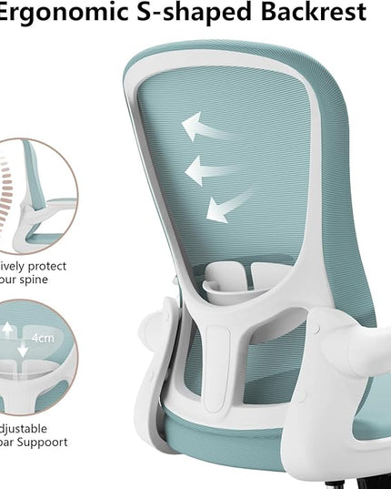 Ergonomic Office Chair, Comfort Swivel Home Office Task Chair, Breathable Mesh Desk Chair, Lumbar Support Computer Chair with Flip-up Arms and Adjustable Height - LeafyLoom