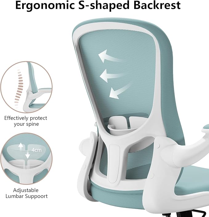 Ergonomic Office Chair, Comfort Swivel Home Office Task Chair, Breathable Mesh Desk Chair, Lumbar Support Computer Chair with Flip-up Arms and Adjustable Height - LeafyLoom