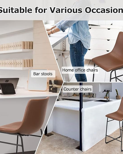 Bar Stools Set of 2, 26 Inches Bar Stool with Back, Carbon Fiber Bar Chair with Metal Legs (Brown) - LeafyLoom