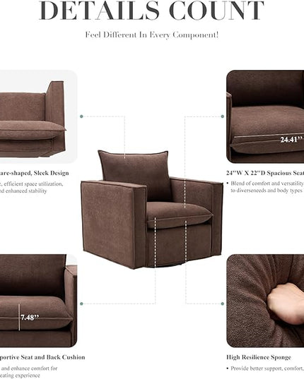 COLAMY Swivel Accent Chair Set of 2, 34inches Wide Upholstered Arm Chair with Plump Back Pillow, Modern Sofa Living Room Chair for Bedroom, Corner, Reading Nook-Brown - LeafyLoom
