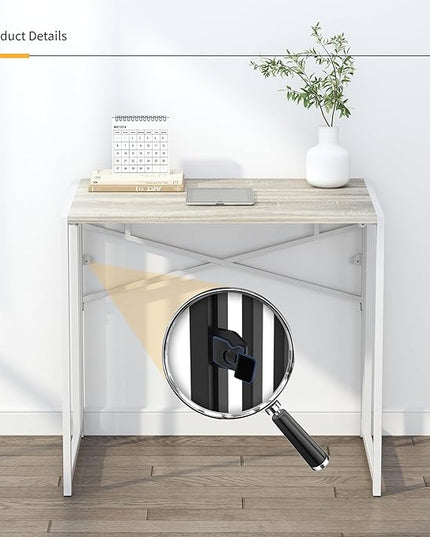 Small Folding Desk 32 inch, No Assembly Required Small Office Desk, Writing Gaming Computer Camping Desk, Beige - LeafyLoom