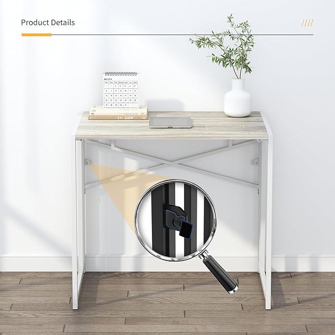 Small Folding Desk 32 inch, No Assembly Required Small Office Desk, Writing Gaming Computer Camping Desk, Beige - LeafyLoom