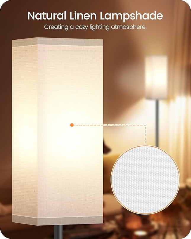 Floor Lamp, Pole Lamp with Foot Switch, Modern Standing Lamp Lampshade, Minimalist Freestanding Lamp (Bulb Not Included), for Living Room, Bedroom Office FCC Listed, Black and White CW07LD05 - LeafyLoom