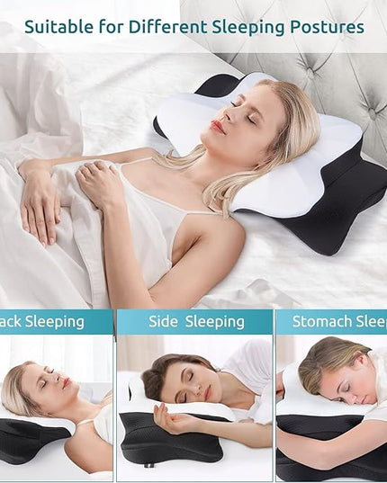 DONAMA Cervical Pillow for Neck Pain Relief,Contour Memory Foam Pillow,Ergonomic Orthopedic Neck Support Pillows for Side,Back and Stomach Sleepers with Breathable Pillowcase-Black - LeafyLoom