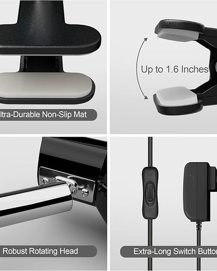 Clip on Light 5W Ultra Bright 330° Rotation Book Reading Clip on Lamp for Bed/Bedside Headboard/Table/Bunk/Desk Lighting Black - LeafyLoom