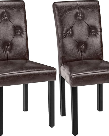 VECELO Upholstered Dining Chairs Set of 2 Modern PU Leather and Solid Wood Legs & High Back, Parsons for Kitchen/Living Room-Coffee - LeafyLoom