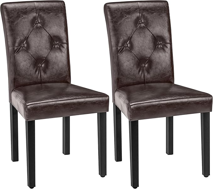 VECELO Upholstered Dining Chairs Set of 2 Modern PU Leather and Solid Wood Legs & High Back, Parsons for Kitchen/Living Room-Coffee - LeafyLoom