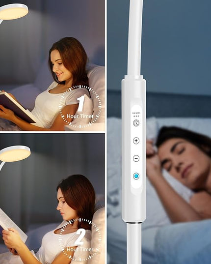 LED Floor Lamp, Height Adjustable Floor Lamps for Living Room, Super Bright Standing Lamp with Timer, Adjustable Colors & Brightness Floor lamp for Bedroom with Remote & Touch Control, White - LeafyLoom