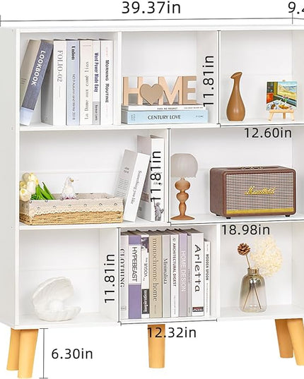 YAHARBO 8 Cube White Bookshelf,3 Tier Book Shelf with Legs,Modern Minimalist Bookcase,Open Book Shelves Storage Organizer,Frees Standing Wooden Display Bookcases for Small Space,Bedroom,Living Room - LeafyLoom