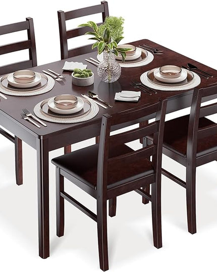 KKL Dining Table Set for 4, Malaysian Oak Kitchen Table and Chairs for Home and Apartment, 5-Piece Farmhouse Wood Kitchen and Dining Room Table Set, Easy Assembly - LeafyLoom