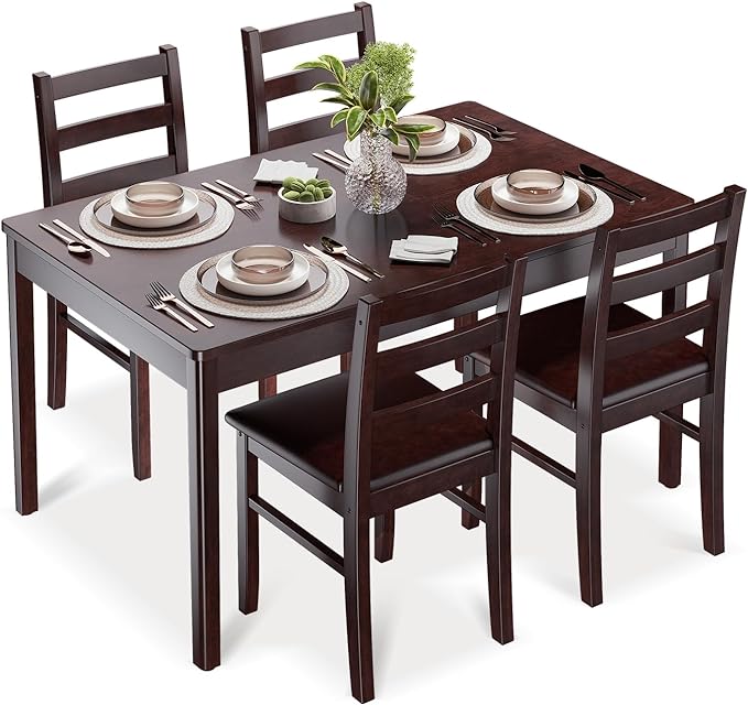 KKL Dining Table Set for 4, Malaysian Oak Kitchen Table and Chairs for Home and Apartment, 5-Piece Farmhouse Wood Kitchen and Dining Room Table Set, Easy Assembly - LeafyLoom
