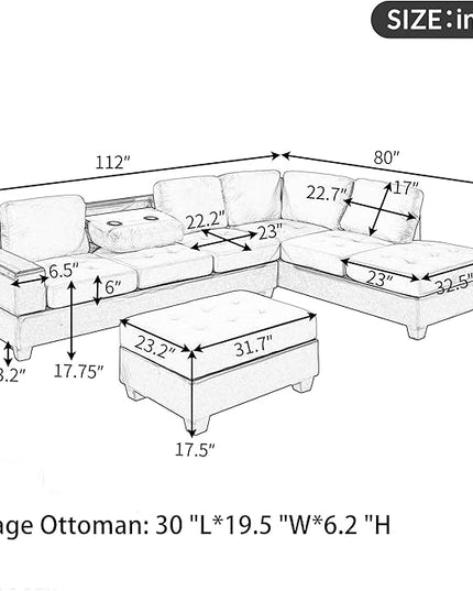 122.1" Modern U-Shape Sectional Sofa with Right Side Chaise & Removable Ottoman, Velvet Upholstered Couch w/ 3 Pillows, for Living Room, Apartment, 112 Inch, Balck - LeafyLoom