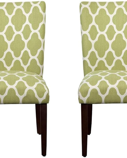 HomePop Parsons Classic Upholstered Accent Dining Chair, Set of 2, Green and Cream Geometric - LeafyLoom