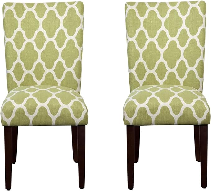 HomePop Parsons Classic Upholstered Accent Dining Chair, Set of 2, Green and Cream Geometric - LeafyLoom