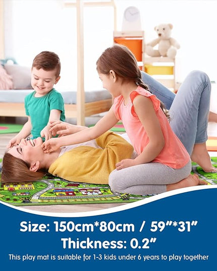 Booooom Jackson Kids Car Carpet Playmat Rug 60"x32",Train Car Rug,Car Mat for Kids Toy Cars,City Kids Car Rug Play Mat,Non Slip Kids Rug for Playroom Bedroom Boys,Children Play Area Rug Cars,Road Rug - LeafyLoom