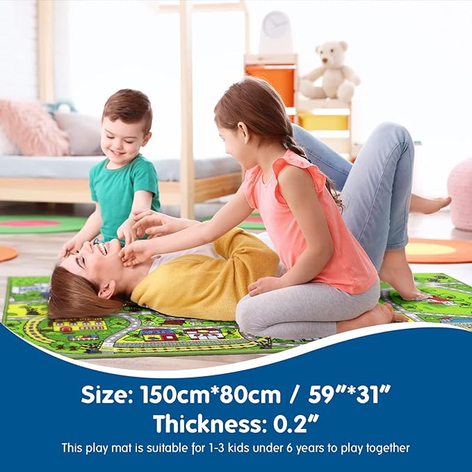 Booooom Jackson Kids Car Carpet Playmat Rug 60"x32",Train Car Rug,Car Mat for Kids Toy Cars,City Kids Car Rug Play Mat,Non Slip Kids Rug for Playroom Bedroom Boys,Children Play Area Rug Cars,Road Rug - LeafyLoom