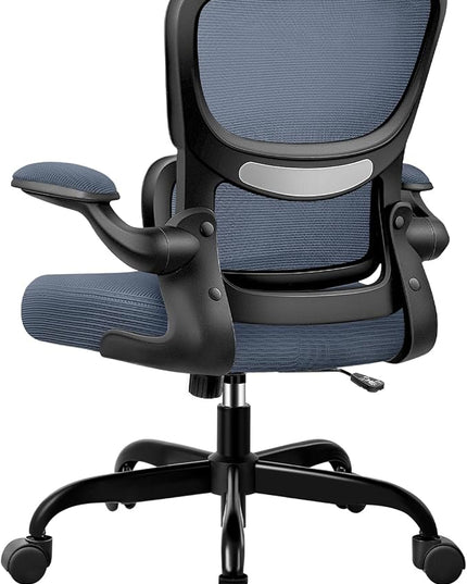 Office Chair, Ergonomic Desk Chair with Lumbar Support and Adjustable Armrests, Comfy Desk Chair Breathable Mesh Mid Back Computer Chair, Reclining Office Chair for Home Office - DarkGray - LeafyLoom