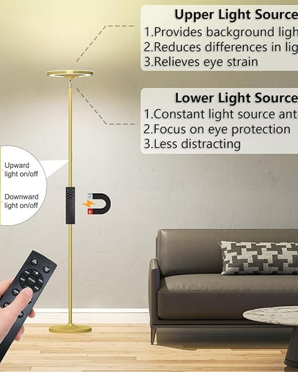 Keepsmile Gold Double Side Lighting LED Floor Lamp with Remote Smart App 36W 2600LM Bright Tall Standing RGB Floor Lamp Angle Multicolor Dimmable Modern Floor Lamps for Living Room Bedroom - LeafyLoom