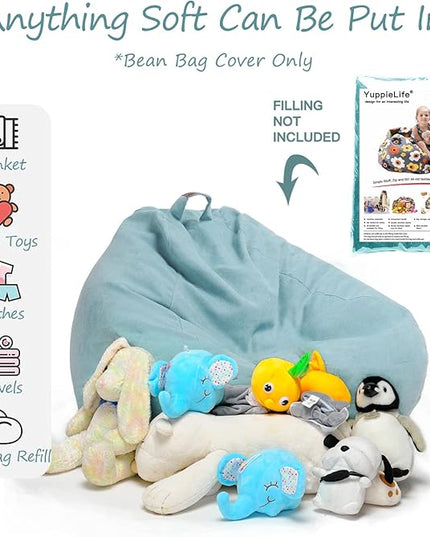 YuppieLife Stuffed Animals Bean Bag Chair Cover Candy-Colored Bean Bag（Just Cover, No filling）/Extra Large Stuff 'n Sit Organization/Toy Storage Bag/Kids Toys Organizer（38'',Mint Green） - LeafyLoom