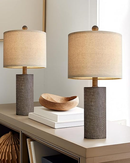 20.5" Farmhouse Lamp Small Table Lamps Set of 2 Resin Table Lamps for Living Room Bedroom Bedside Lamps Entryway Office Dorm Boho Nightstand Industrial End Side Table Lamps Gray - LeafyLoom